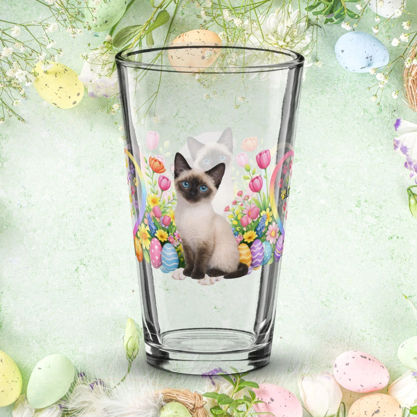 Shop our premium siamese easter kitten pint glass from MySisterIsASurvivor.