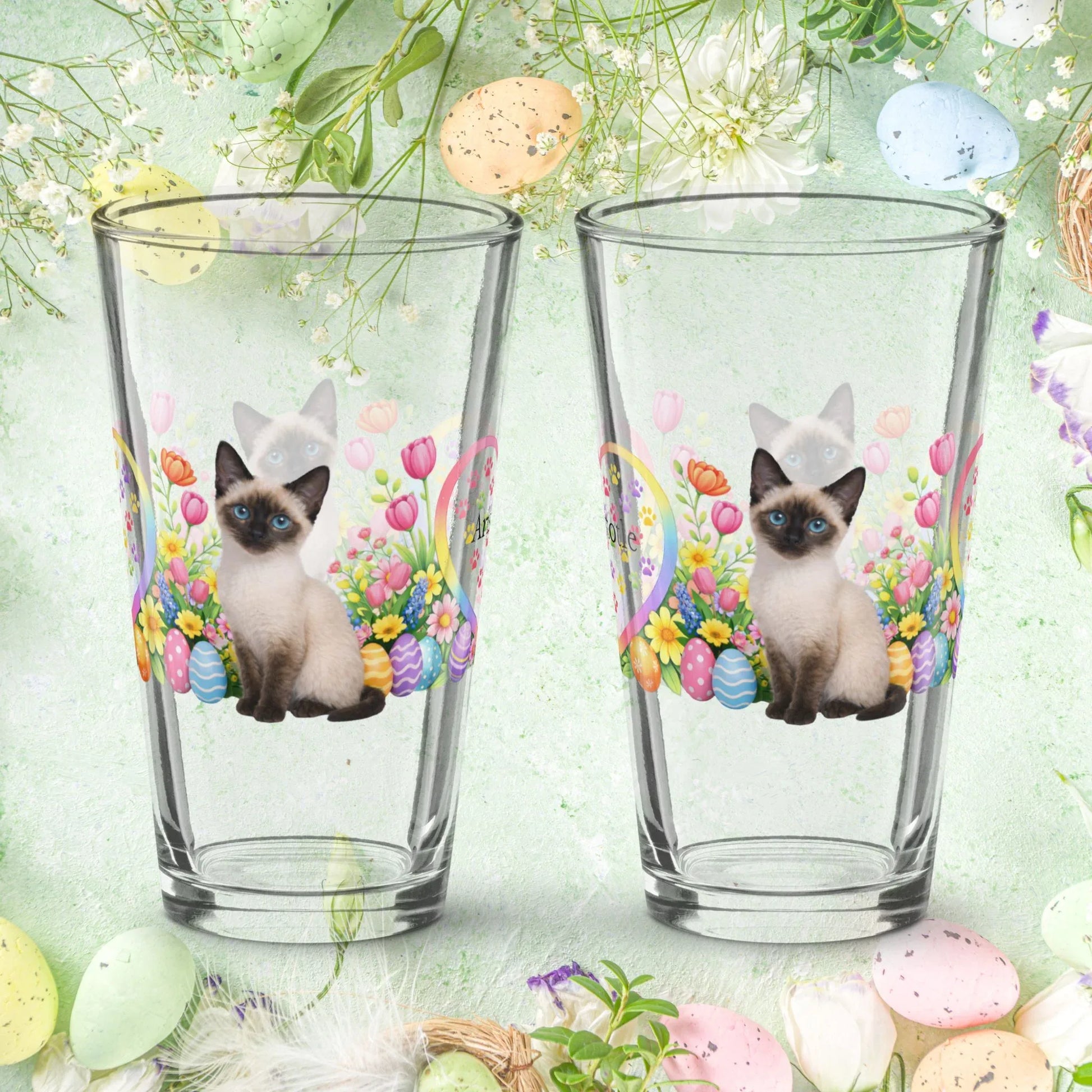 Shop our premium siamese easter kitten pint glass from MySisterIsASurvivor.