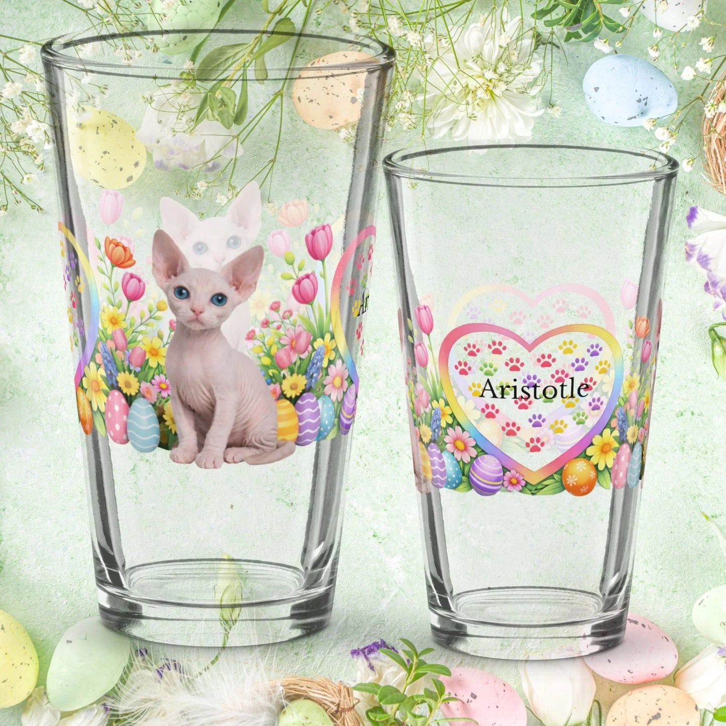 Shop our sphynx easter kitten pint glass featuring the 16oz style option from MySisterIsASurvivor.