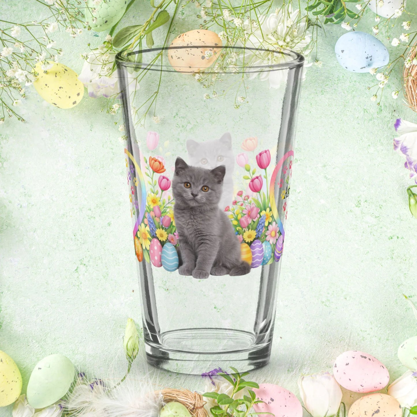 Shop our premium chartreux easter kitten pint glass from MySisterIsASurvivor.