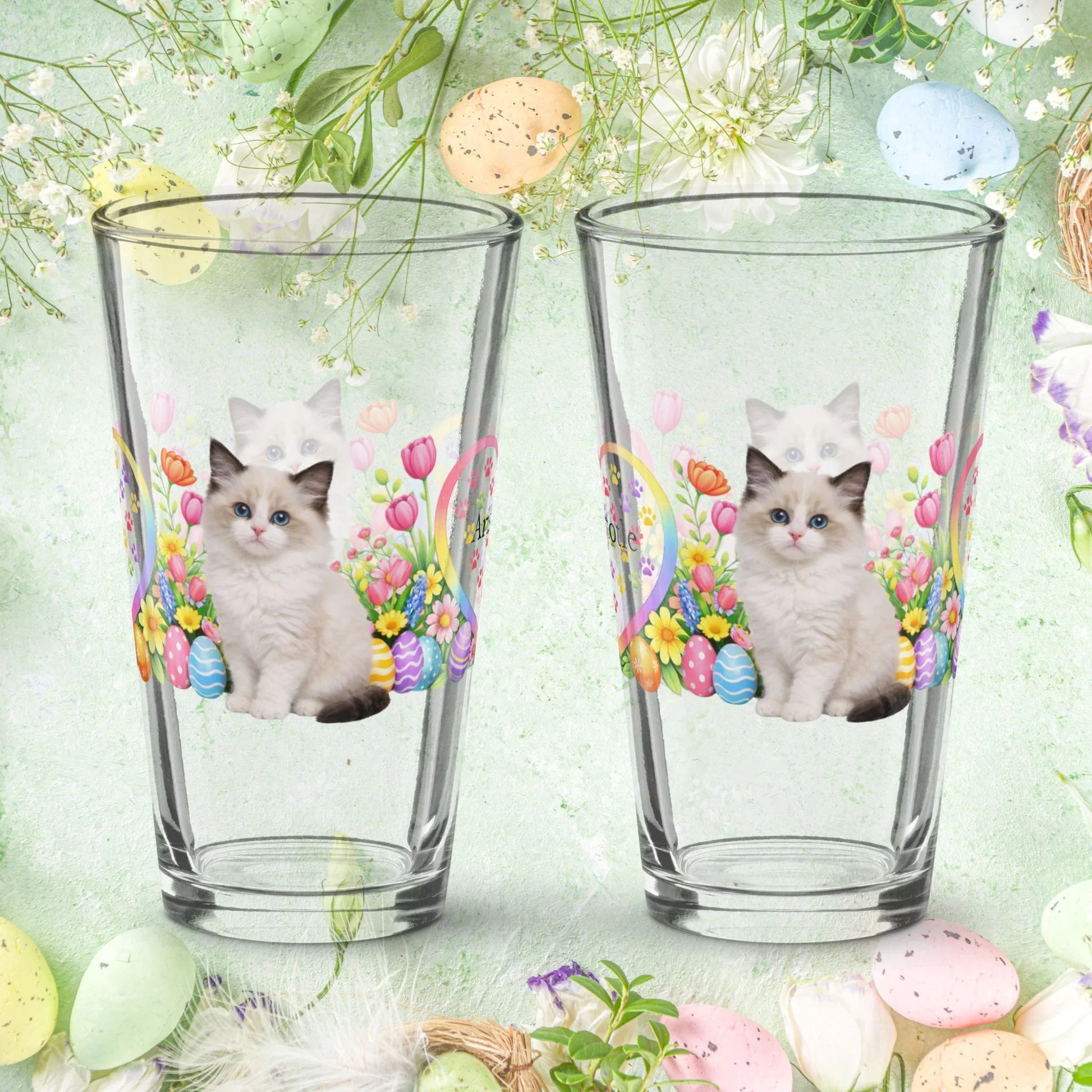Shop our premium ragdoll easter kitten pint glass from MySisterIsASurvivor.