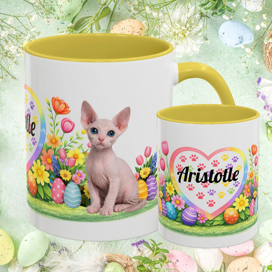 Shop our sphynx kitten easter mug featuring the 11oz style option from MySisterIsASurvivor.
