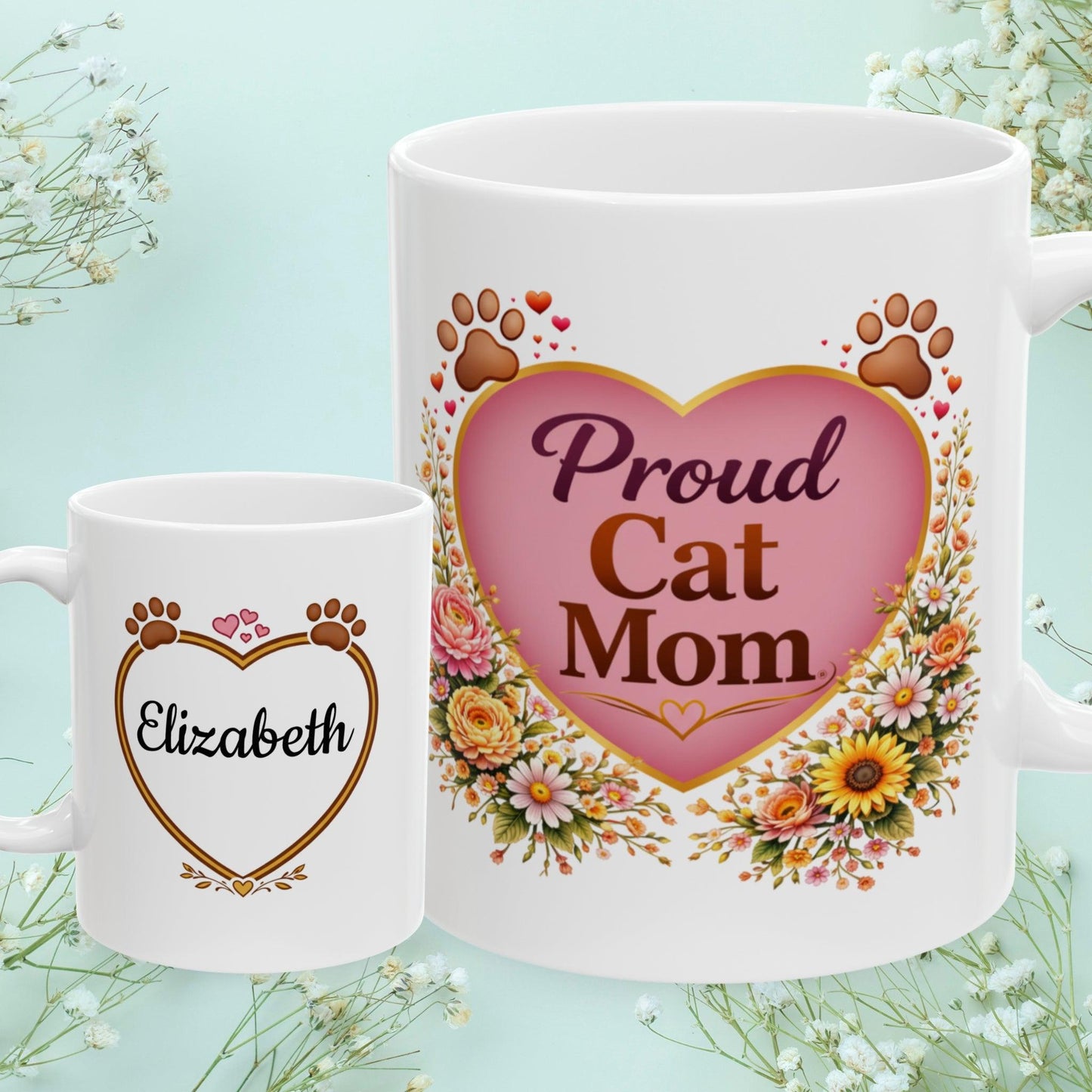 Shop our proud cat mom fur mom mug featuring the 11oz style option from MySisterIsASurvivor.