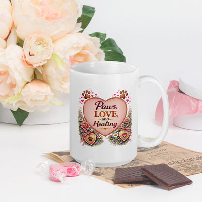 Shop our premium paws love and healing fur mom mug from MySisterIsASurvivor.