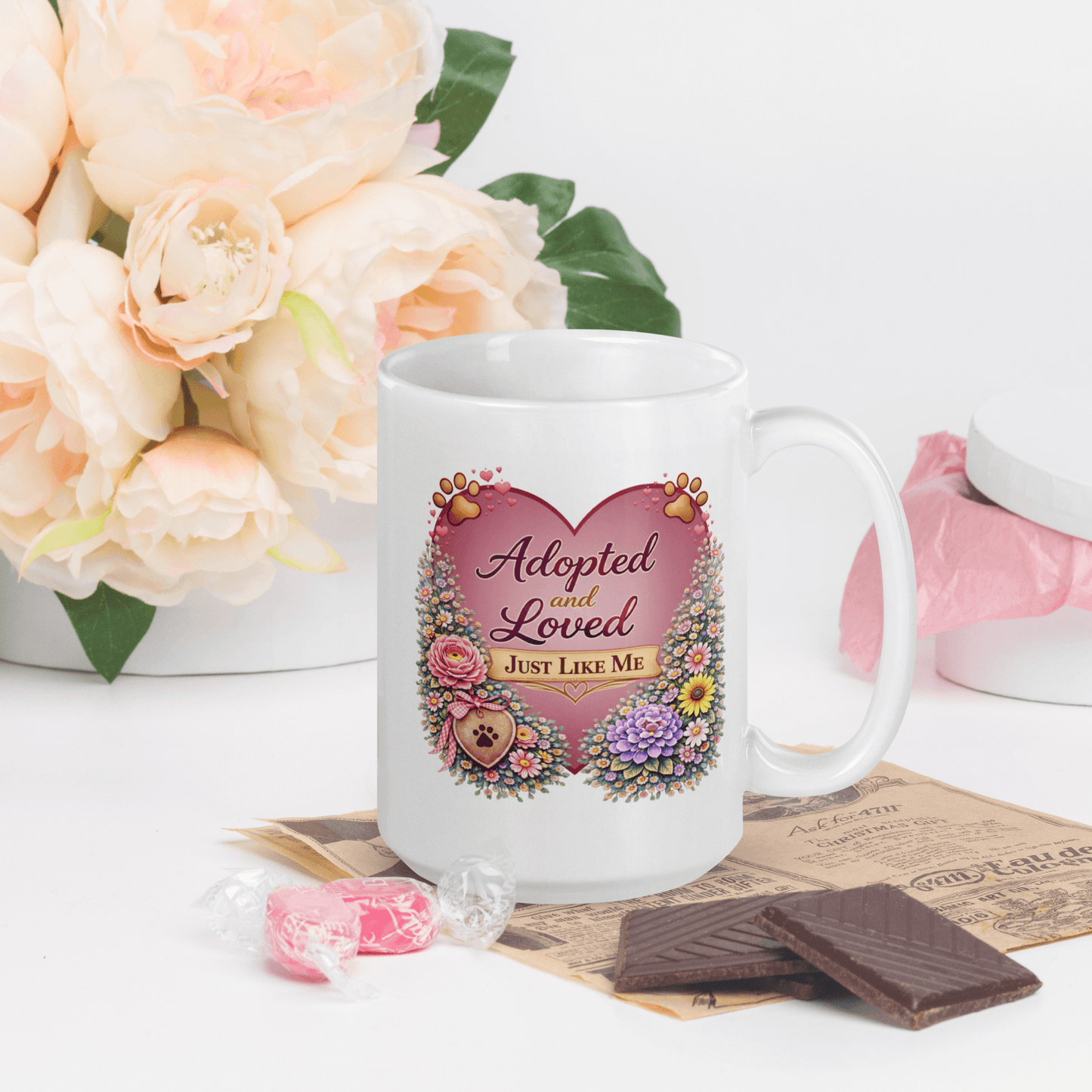 Shop our premium adopted and loved just like me fur mom mug from MySisterIsASurvivor.