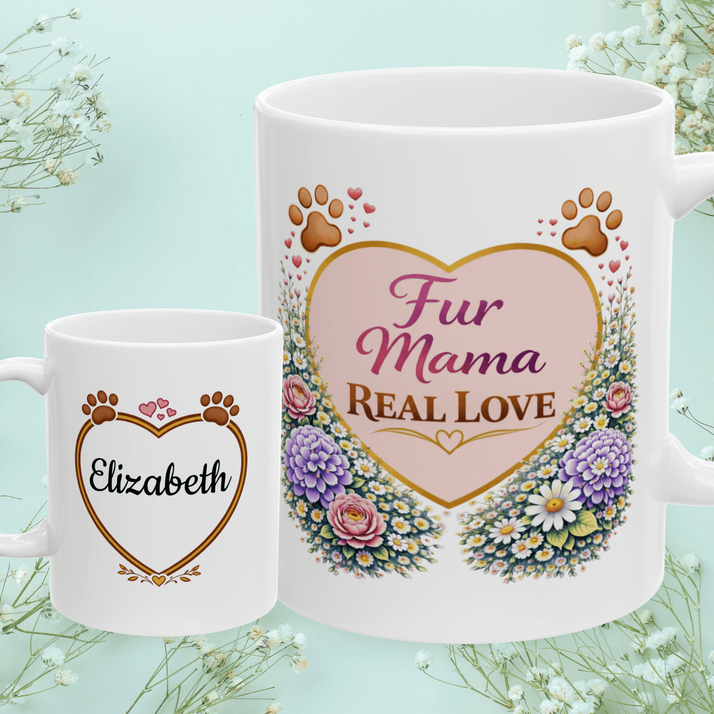 Shop our fur mama real love fur mom mug featuring the 11oz style option from MySisterIsASurvivor.