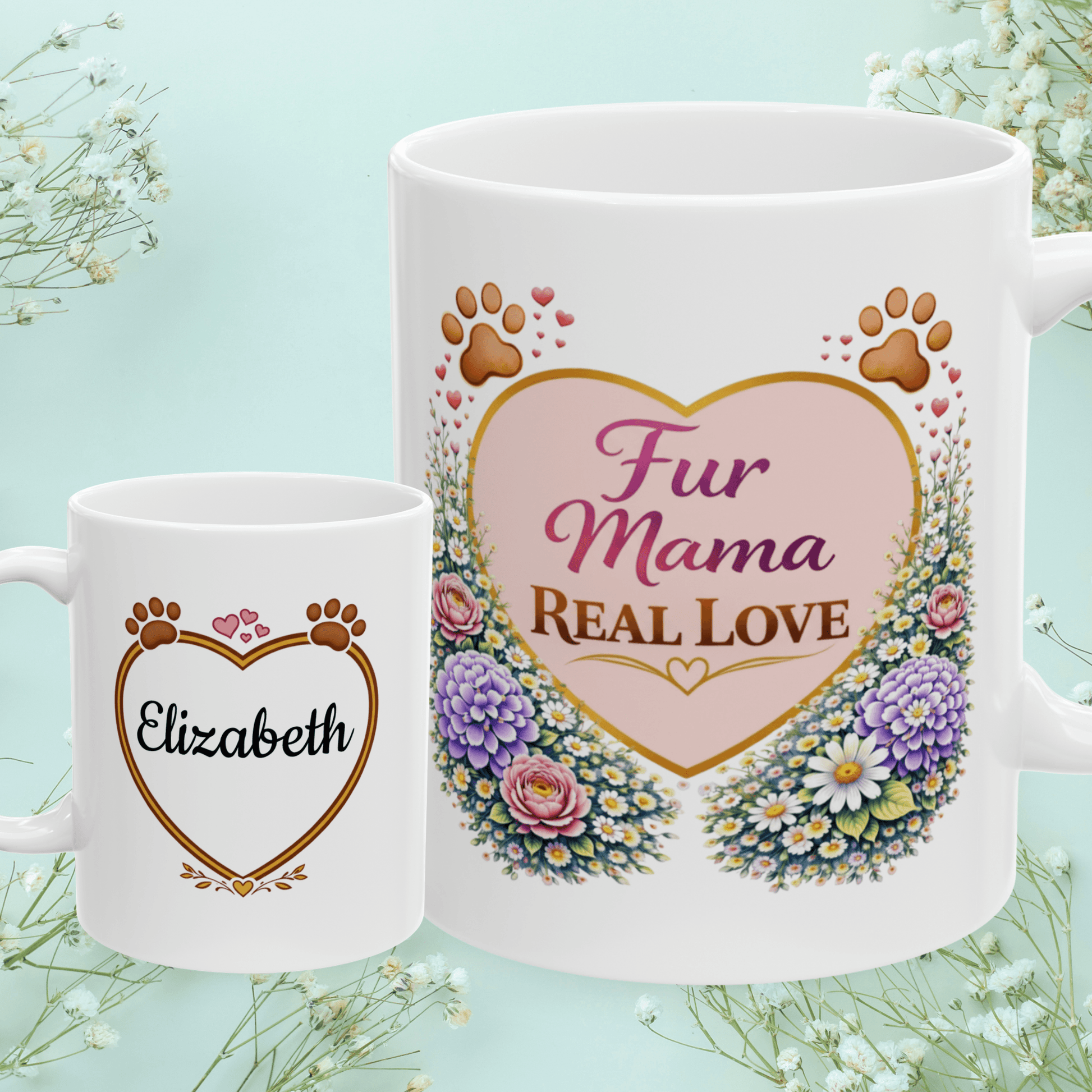 Shop our fur mama real love fur mom mug featuring the 11oz style option from MySisterIsASurvivor.