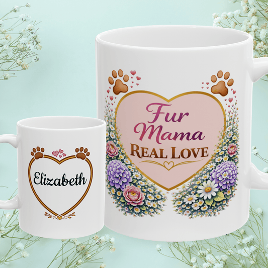 Shop our fur mama real love fur mom mug featuring the 11oz style option from MySisterIsASurvivor.