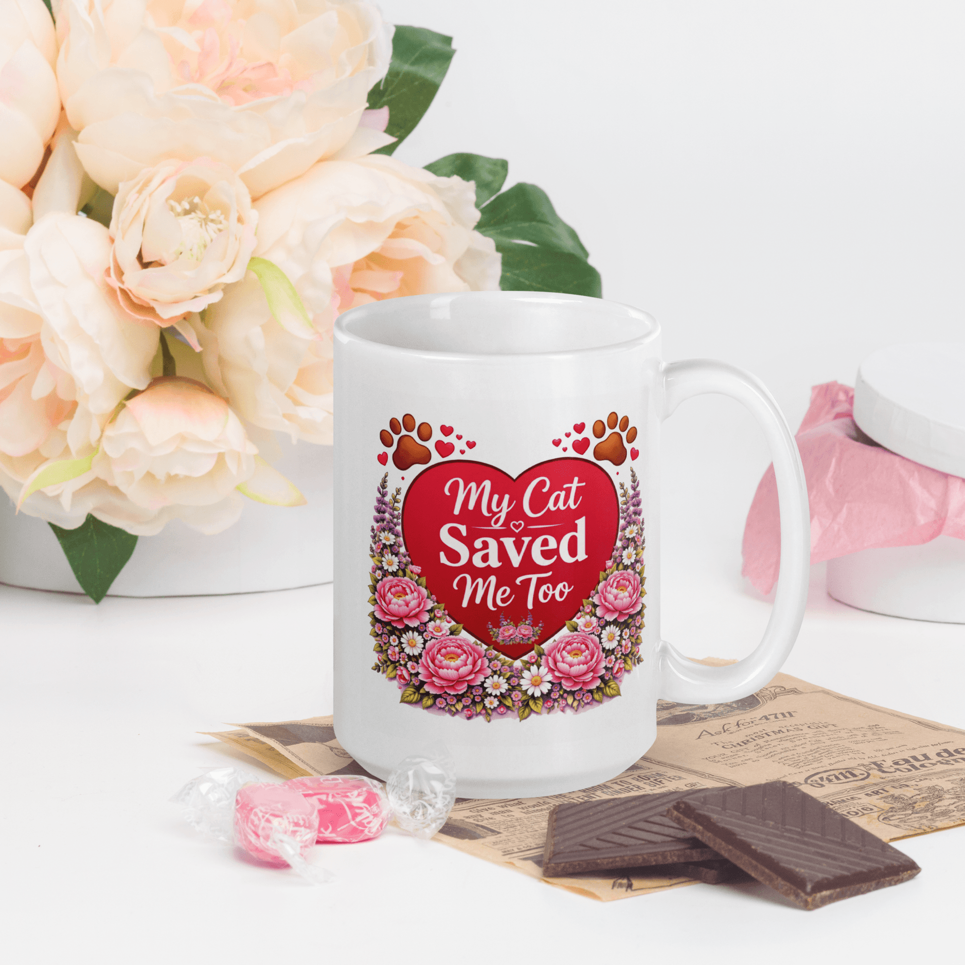 Shop our premium my cat saved me too fur mom mug from MySisterIsASurvivor.