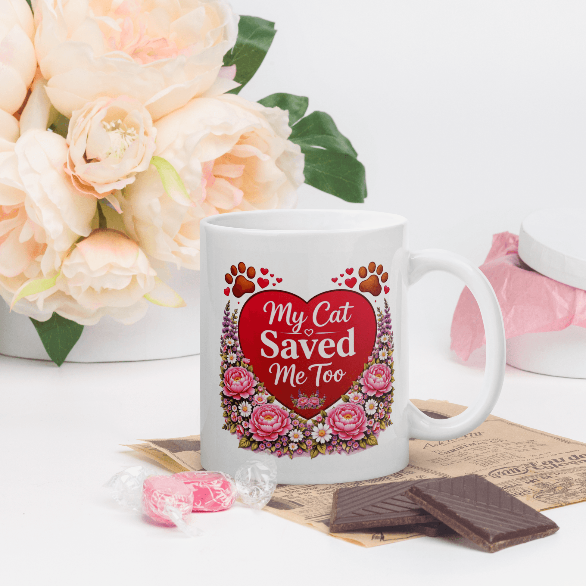 Shop our premium my cat saved me too fur mom mug from MySisterIsASurvivor.