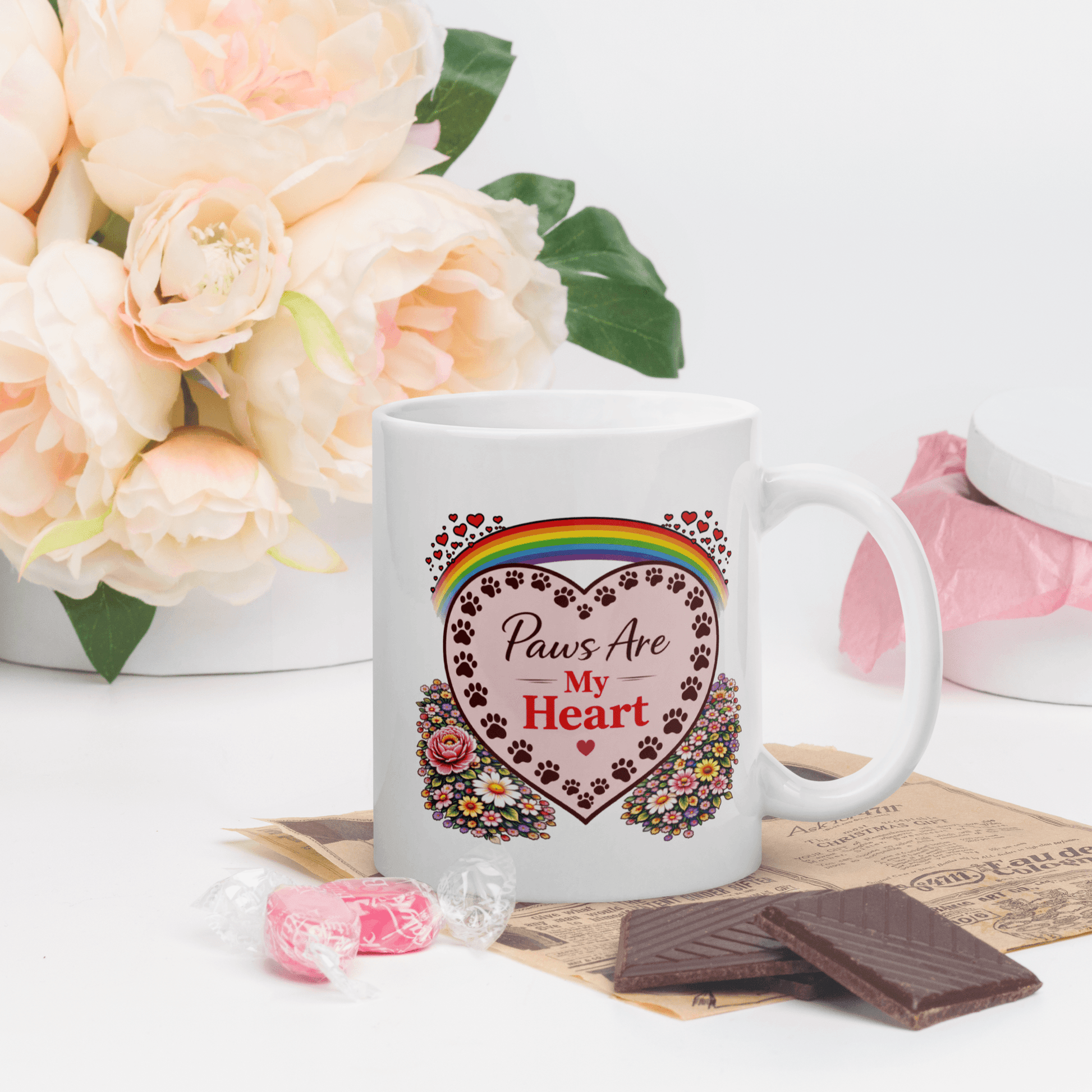 Shop our premium paws are my heart fur mom mug from MySisterIsASurvivor.
