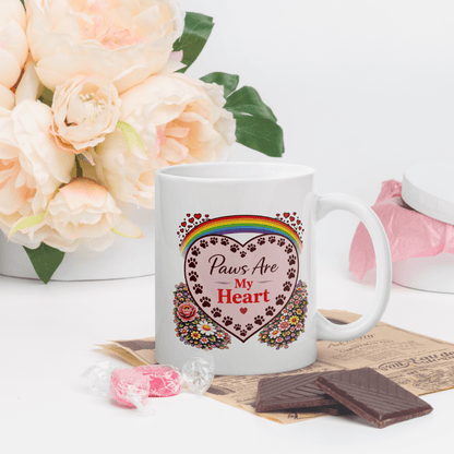 Shop our premium paws are my heart fur mom mug from MySisterIsASurvivor.