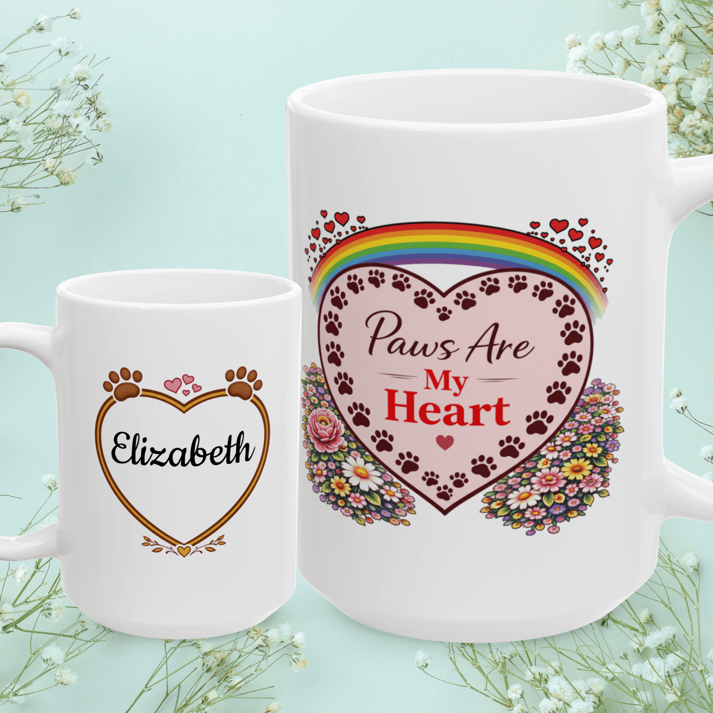 Shop our paws are my heart fur mom mug featuring the 15oz style option from MySisterIsASurvivor.