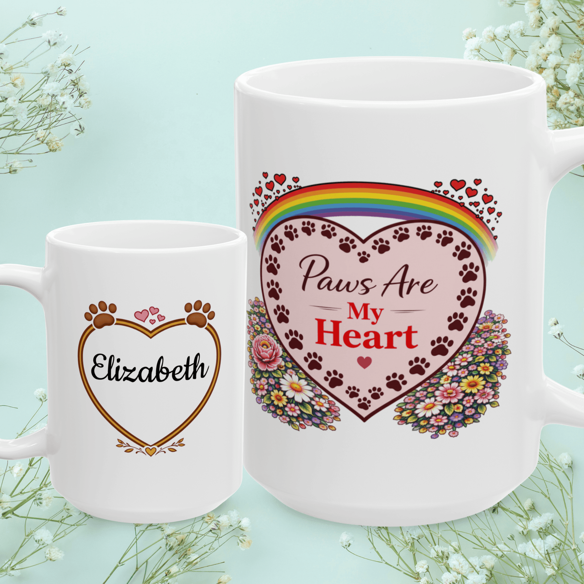 Shop our paws are my heart fur mom mug featuring the 15oz style option from MySisterIsASurvivor.