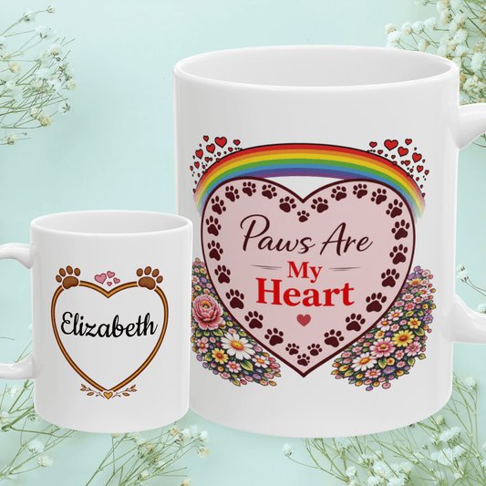 Shop our paws are my heart fur mom mug featuring the 11oz style option from MySisterIsASurvivor.