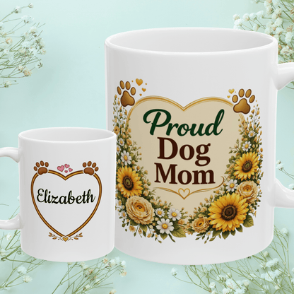 Shop our proud dog mom fur mom mug featuring the 11oz style option from MySisterIsASurvivor.
