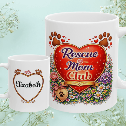 Shop our rescue mom club fur mom mug featuring the 11oz style option from MySisterIsASurvivor.