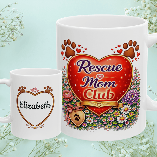 Shop our rescue mom club fur mom mug featuring the 11oz style option from MySisterIsASurvivor.