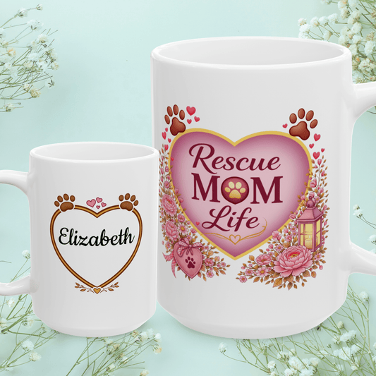 Shop our rescue mom life fur mom mug featuring the 15oz style option from MySisterIsASurvivor.