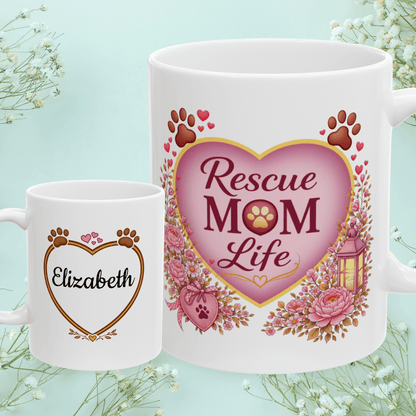 Shop our rescue mom life fur mom mug featuring the 11oz style option from MySisterIsASurvivor.