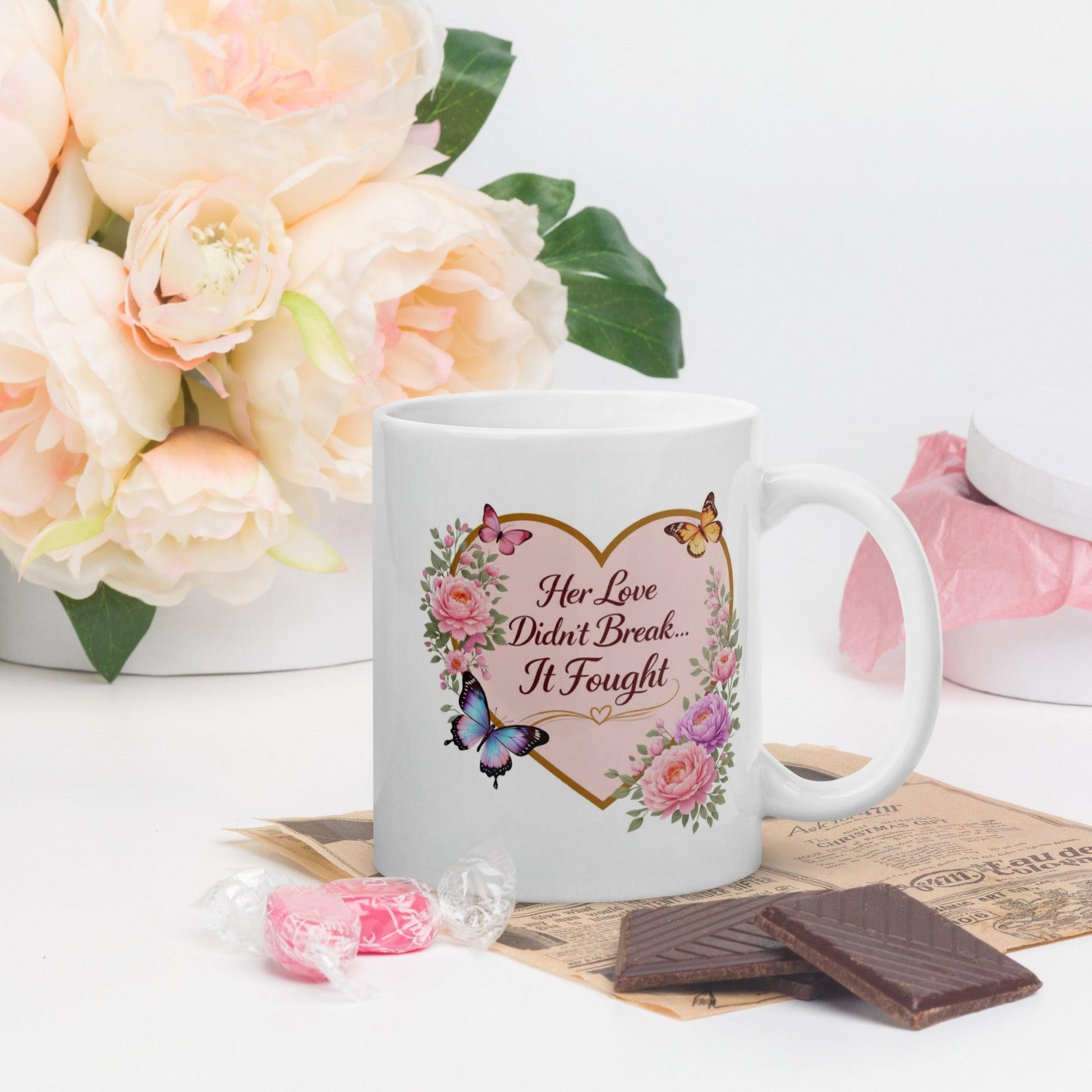 Shop our premium her love didnt break it fought mug from MySisterIsASurvivor.