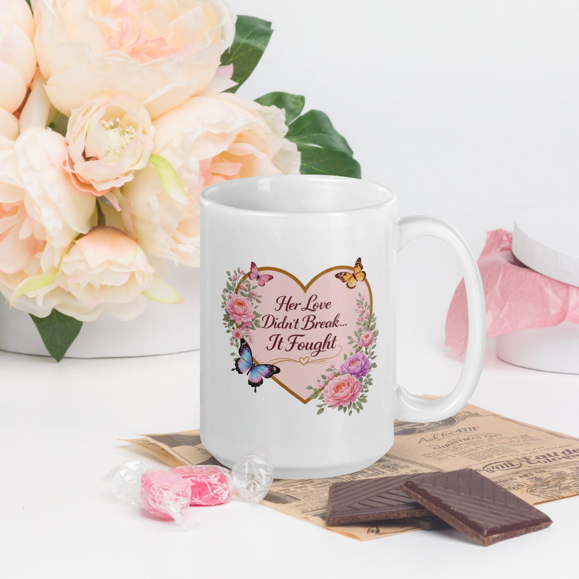 Shop our premium her love didnt break it fought mug from MySisterIsASurvivor.
