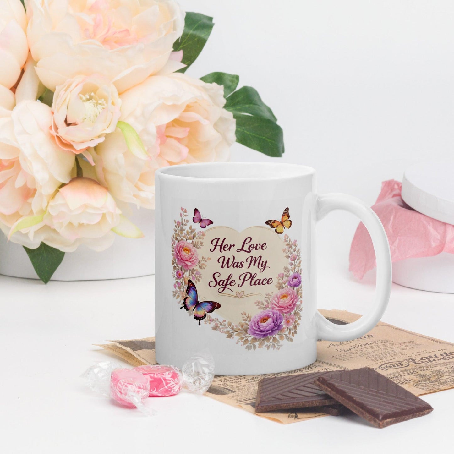 Shop our premium her love was my safe place mug from MySisterIsASurvivor.