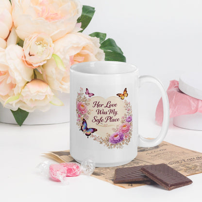 Shop our premium her love was my safe place mug from MySisterIsASurvivor.