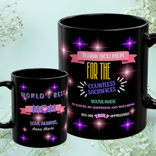 Shop our thank you mom for the countless sacrifices mom mug 2 featuring the 11oz style option from MySisterIsASurvivor.