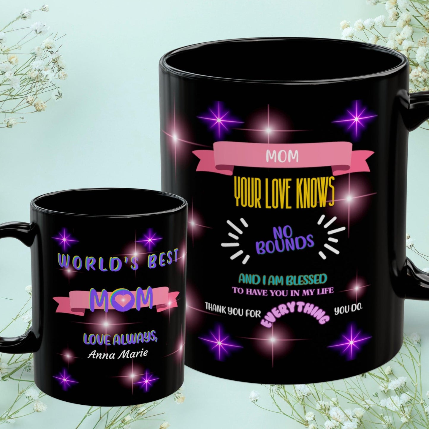 Shop our mom your love knows no bounds mom mug featuring the 11oz style option from MySisterIsASurvivor.