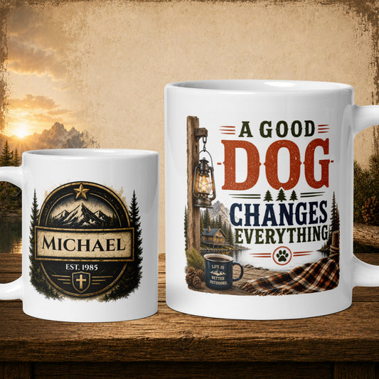 Shop our a good dog changes everything mug featuring the 11oz style option from MySisterIsASurvivor.