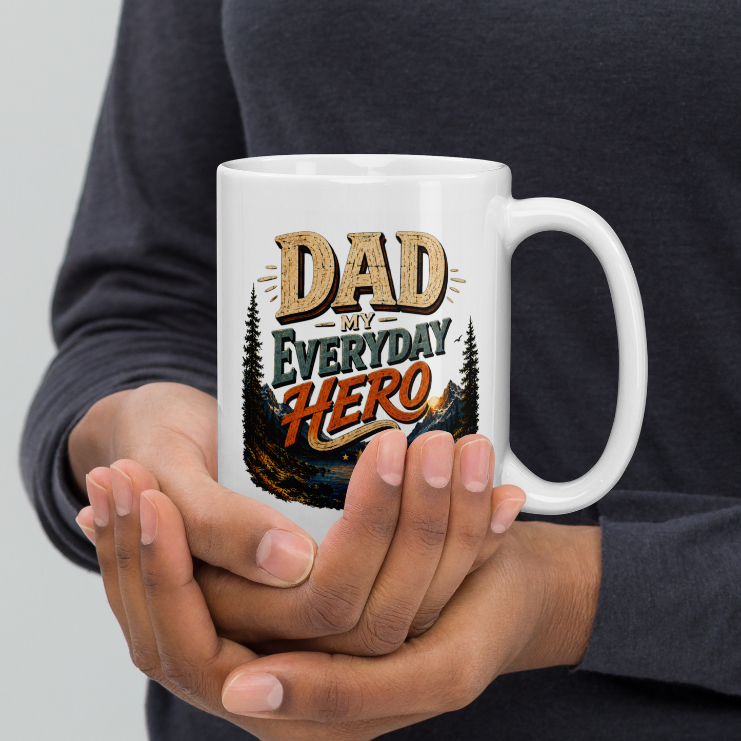 Dad my everyday hero mountain lake personalized mug, thoughtful Father’s Day gift