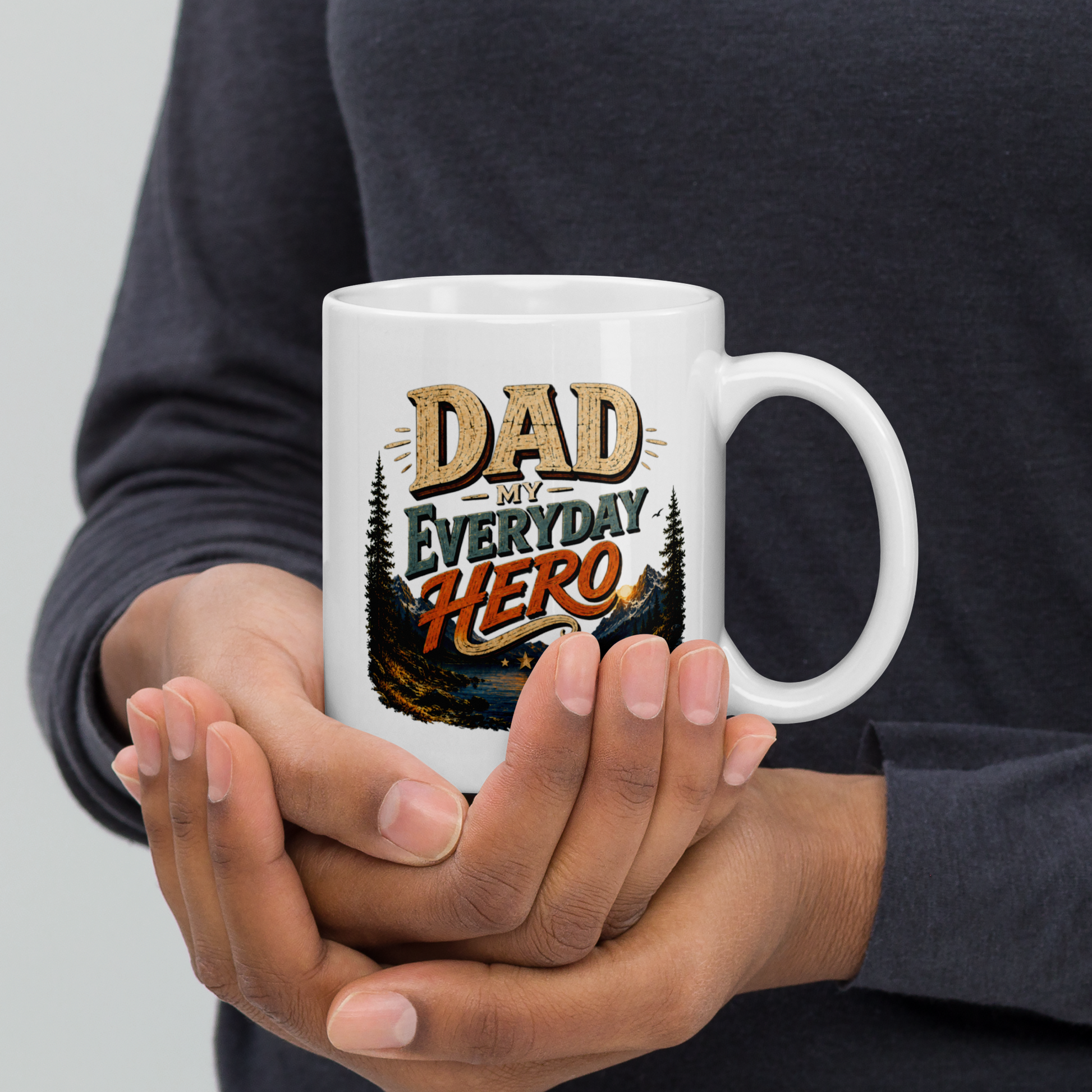 Dad my everyday hero mountain lake personalized mug, thoughtful Father’s Day gift