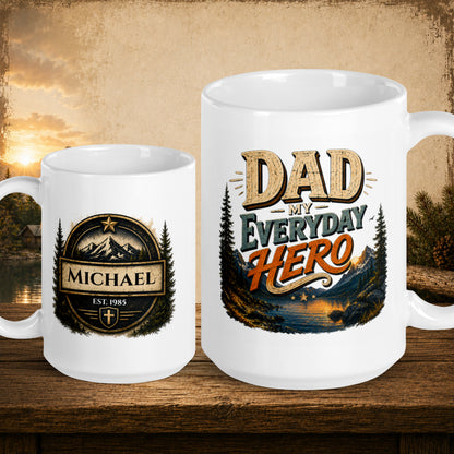 Dad my everyday hero mountain lake personalized mug, thoughtful Father’s Day gift