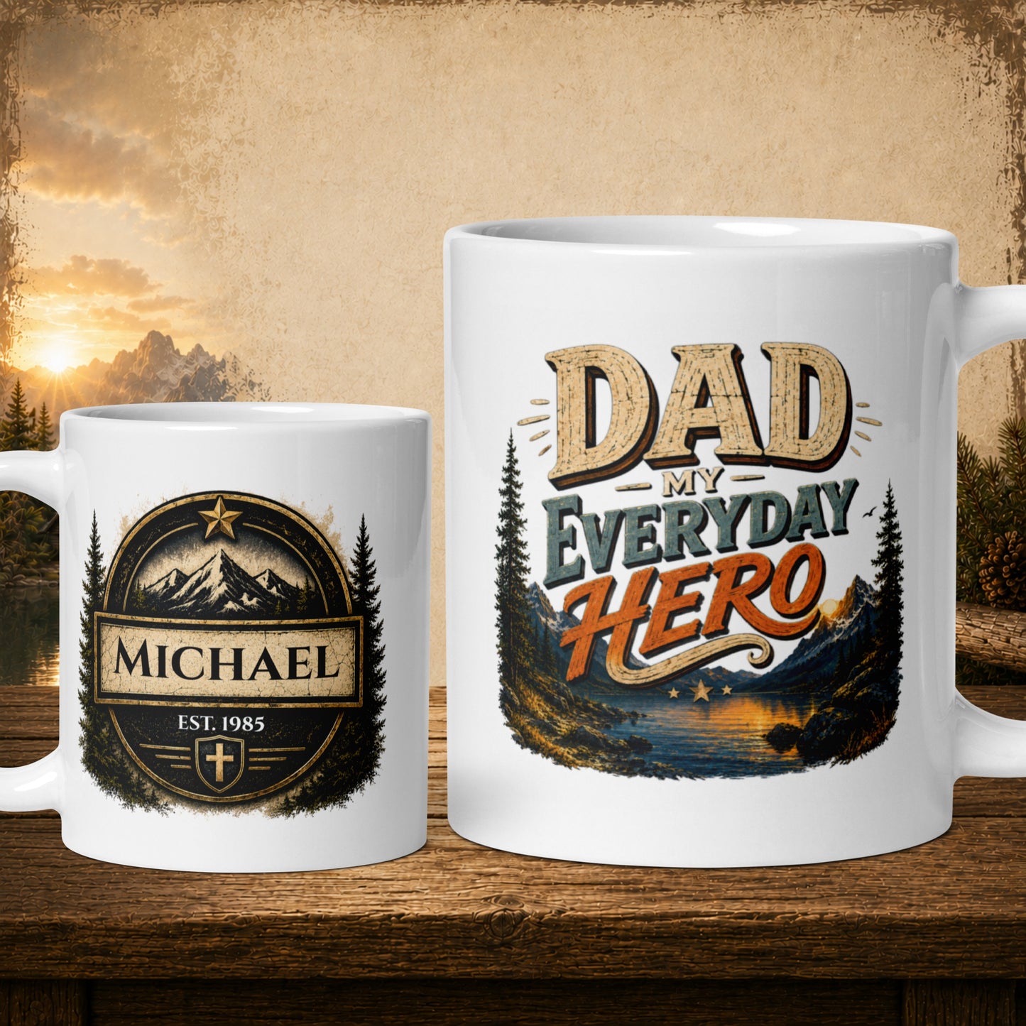 Dad my everyday hero mountain lake personalized mug, thoughtful Father’s Day gift