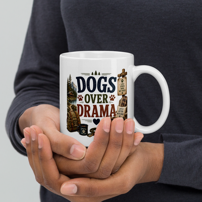Dogs over drama personalized mug, funny gift for dog lovers with humour