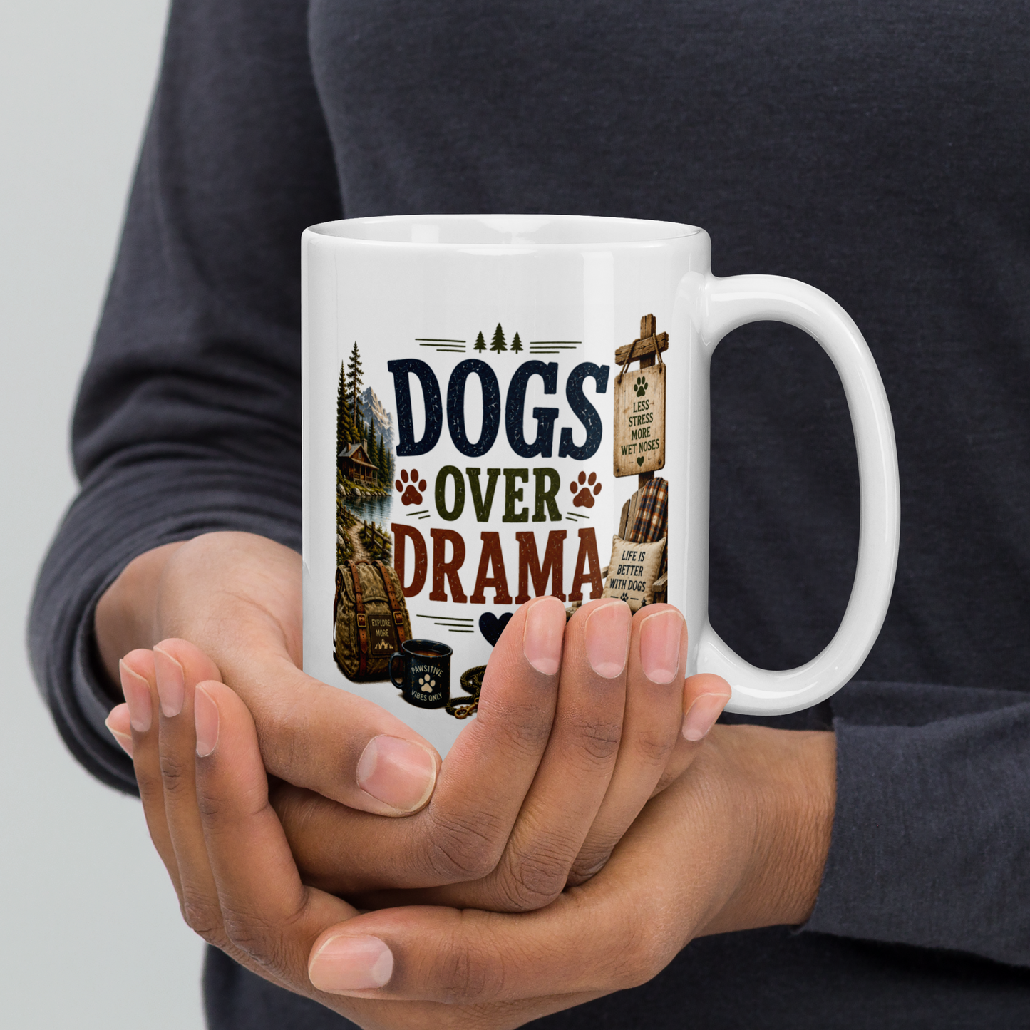 Dogs over drama personalized mug, funny gift for dog lovers with humour