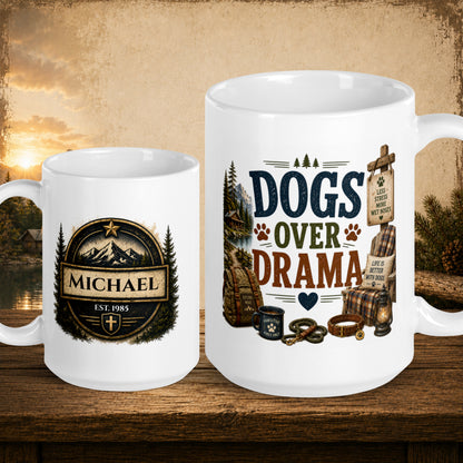 Dogs over drama personalized mug, funny gift for dog lovers with humour