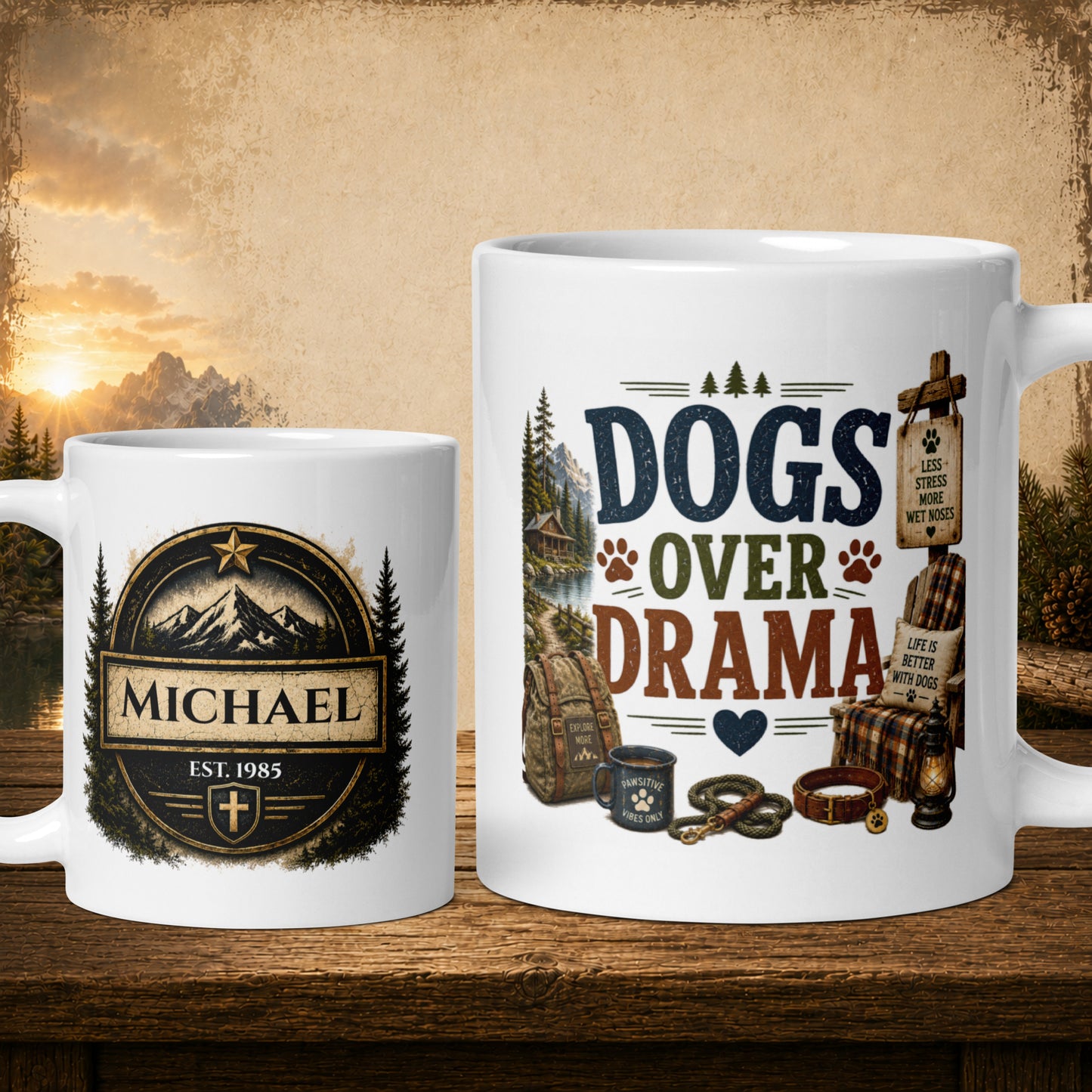 Dogs over drama personalized mug, funny gift for dog lovers with humour