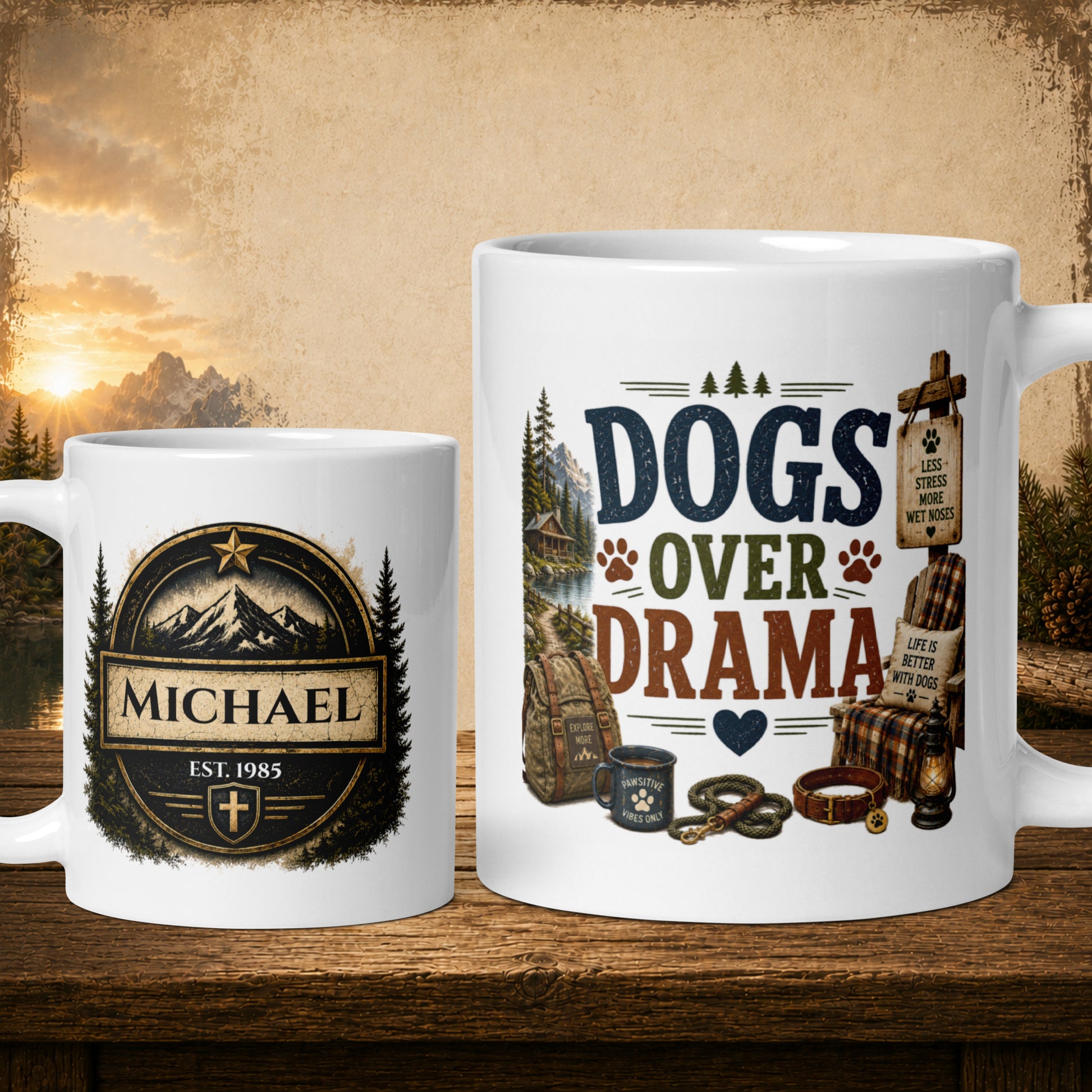 Dogs over drama personalized mug, funny gift for dog lovers with humour