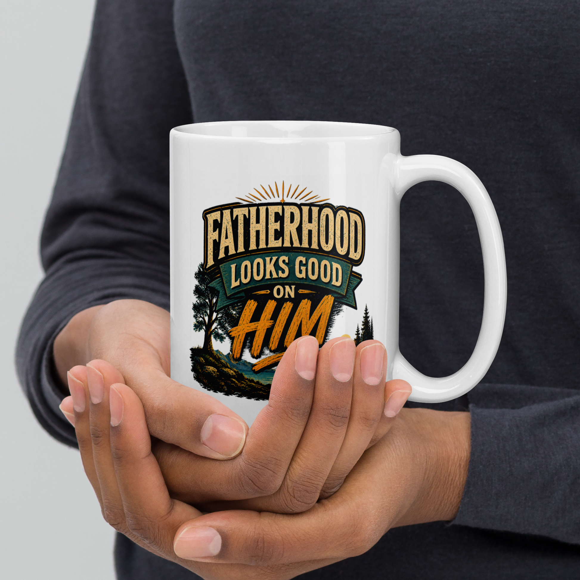 Fatherhood looks good on him personalized mug, fun Father’s Day gift for dad