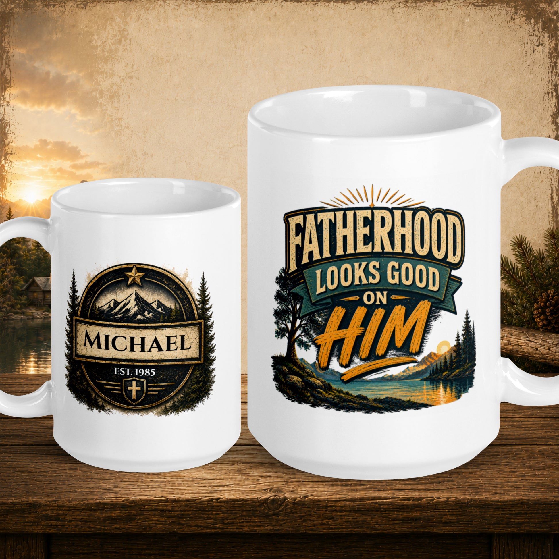 Fatherhood looks good on him personalized mug, fun Father’s Day gift for dad