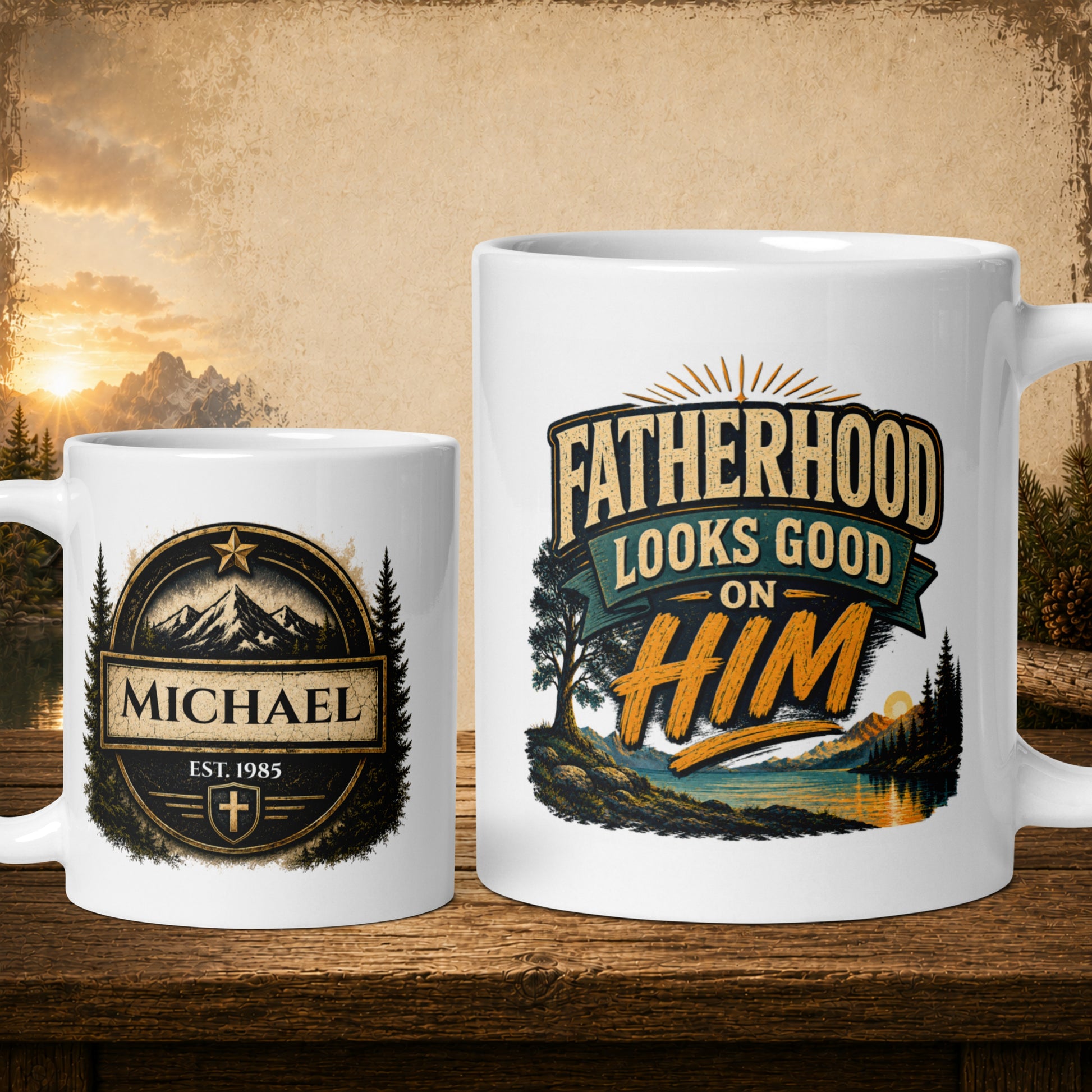 Fatherhood looks good on him personalized mug, fun Father’s Day gift for dad