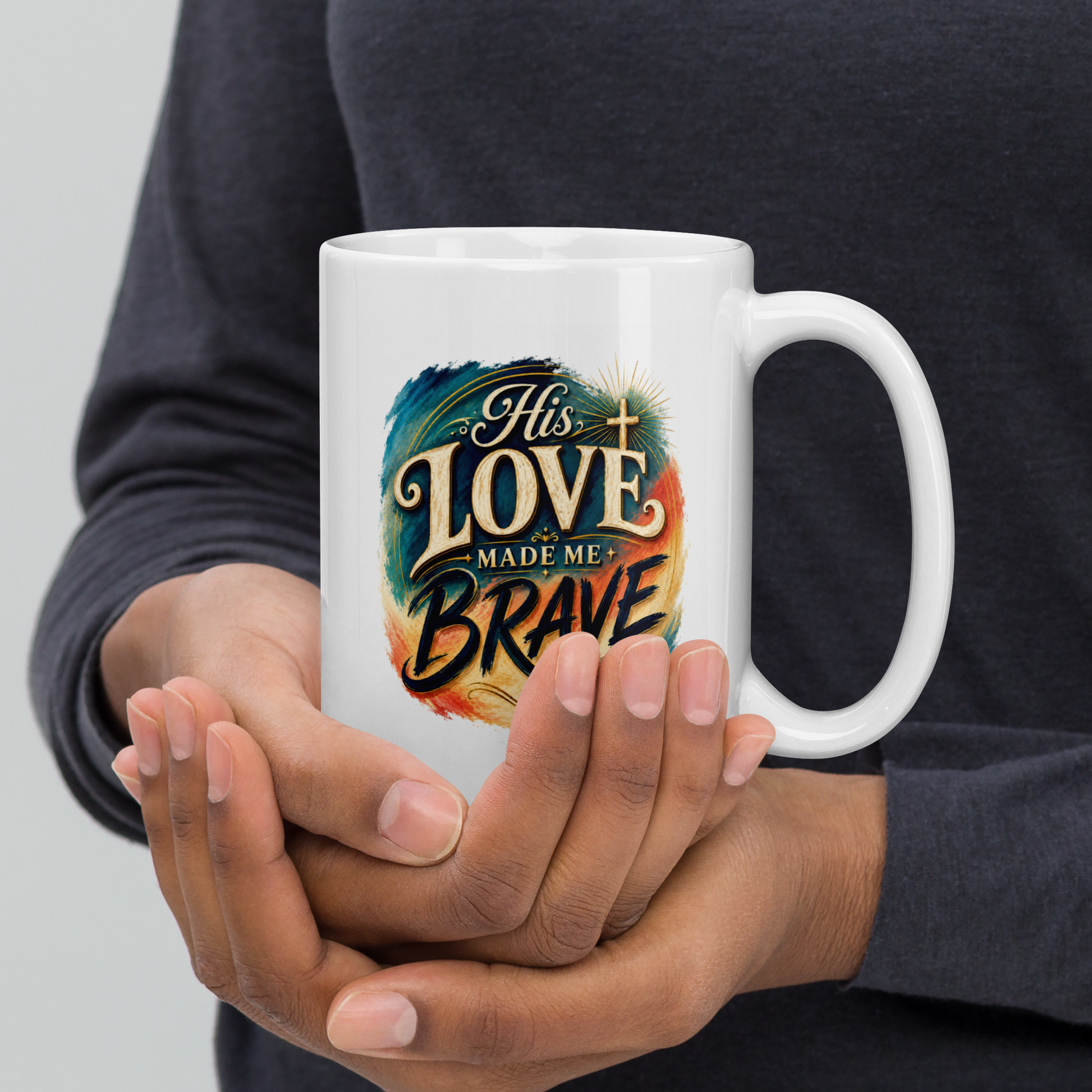 His love made me brave personalized dad mug, touching gift showing appreciation