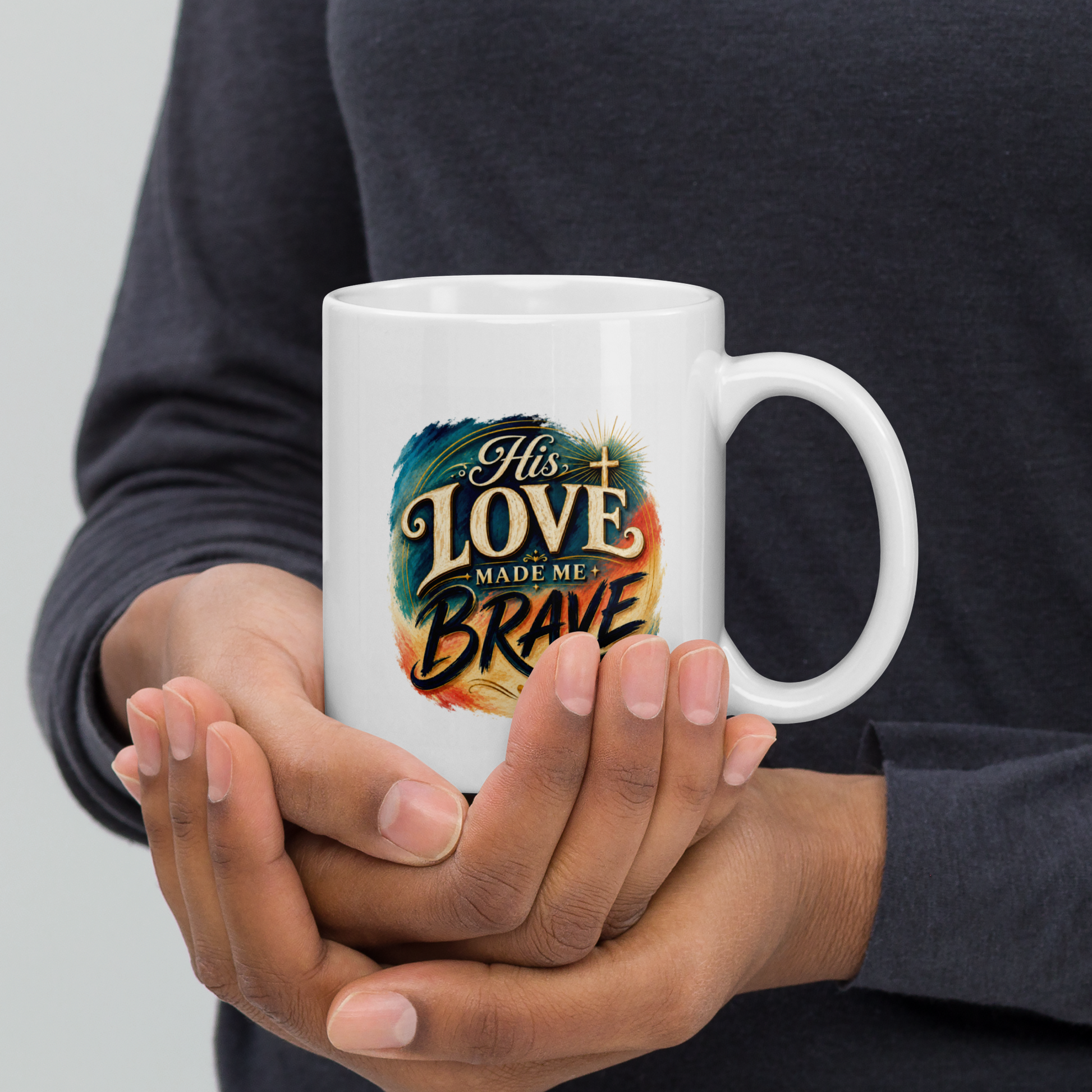His love made me brave personalized dad mug, touching gift showing appreciation