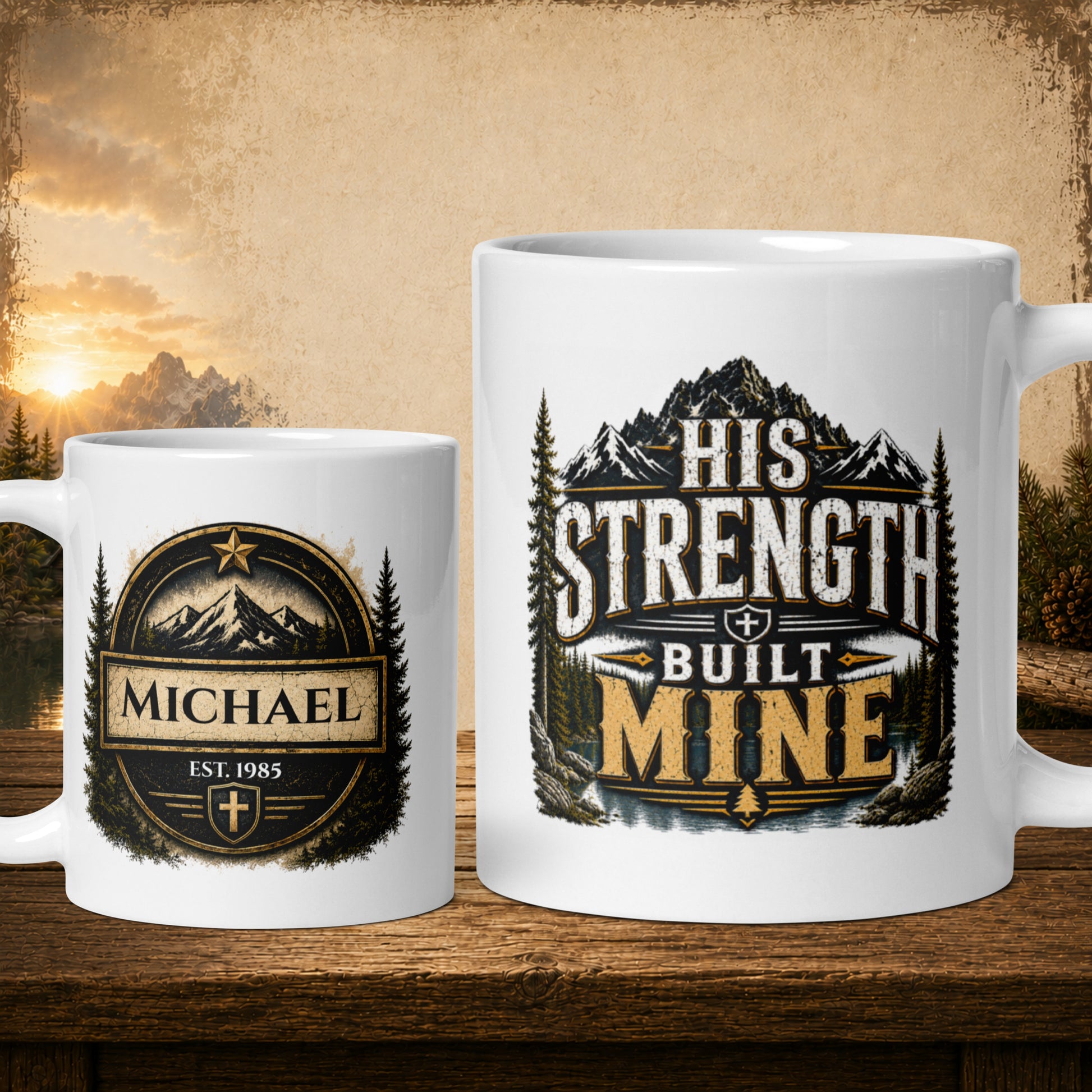 His strength built mine personalized mug, bold Father’s Day gift for an inspiring dad