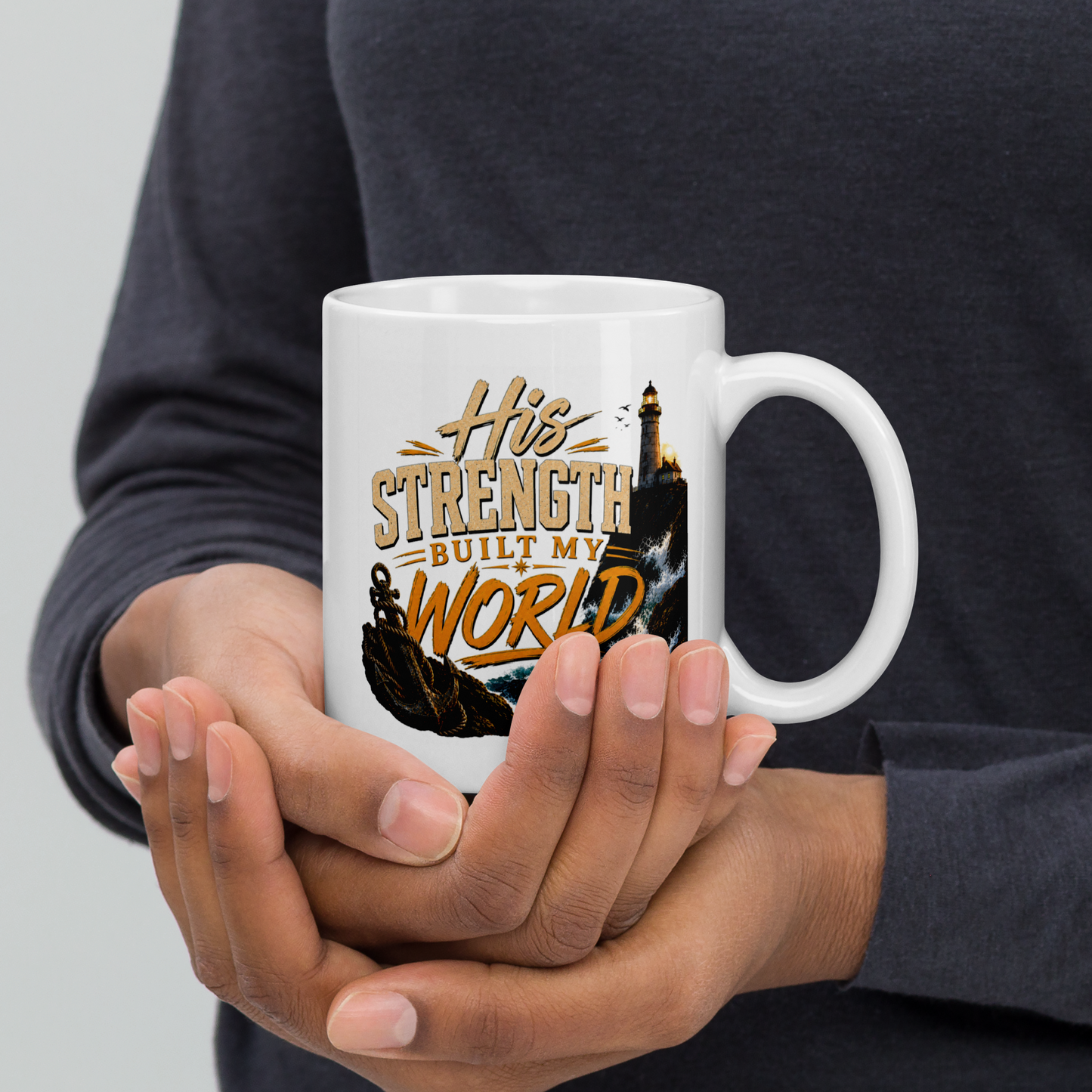 His strength built my world personalized mug, meaningful Father’s Day gift