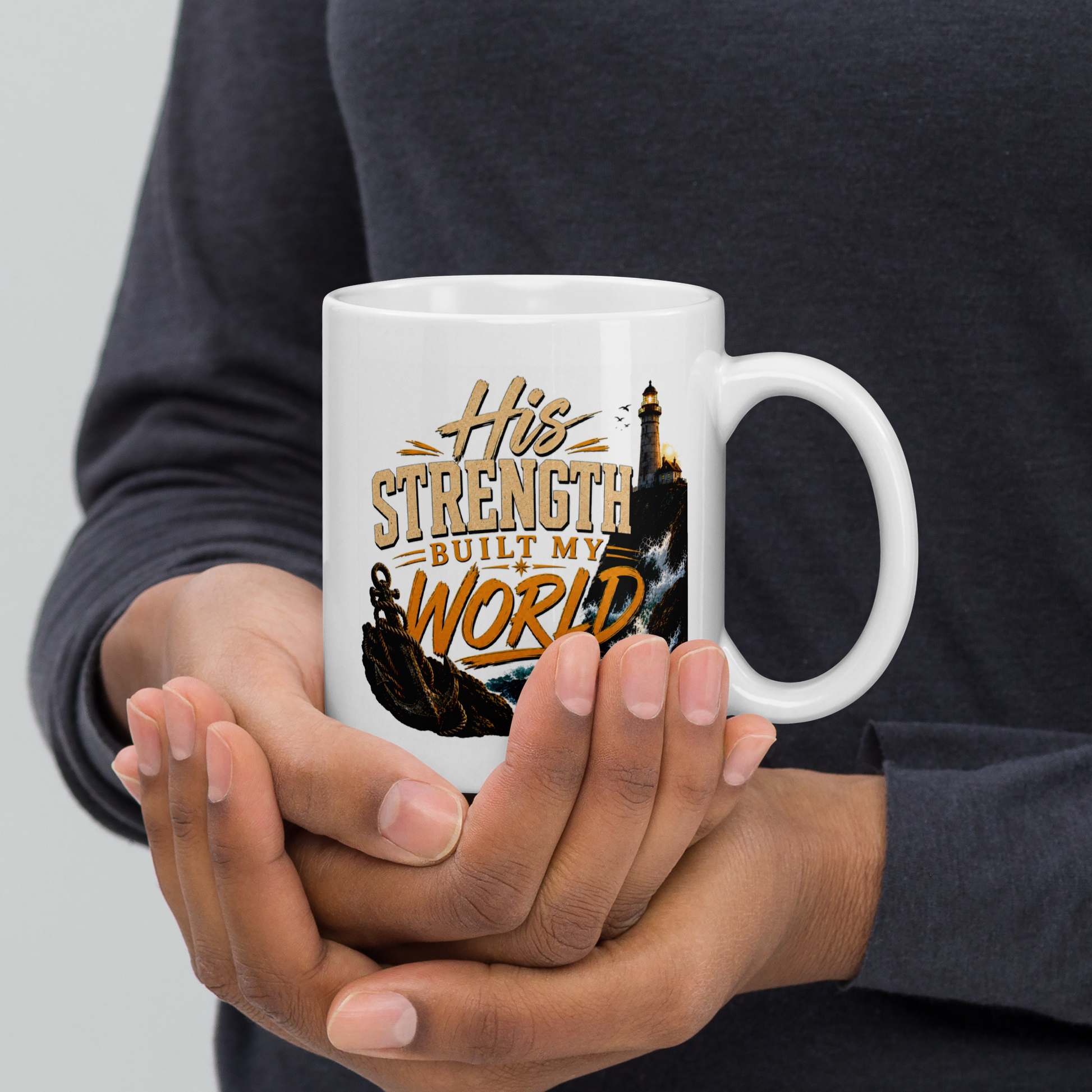 His strength built my world personalized mug, meaningful Father’s Day gift