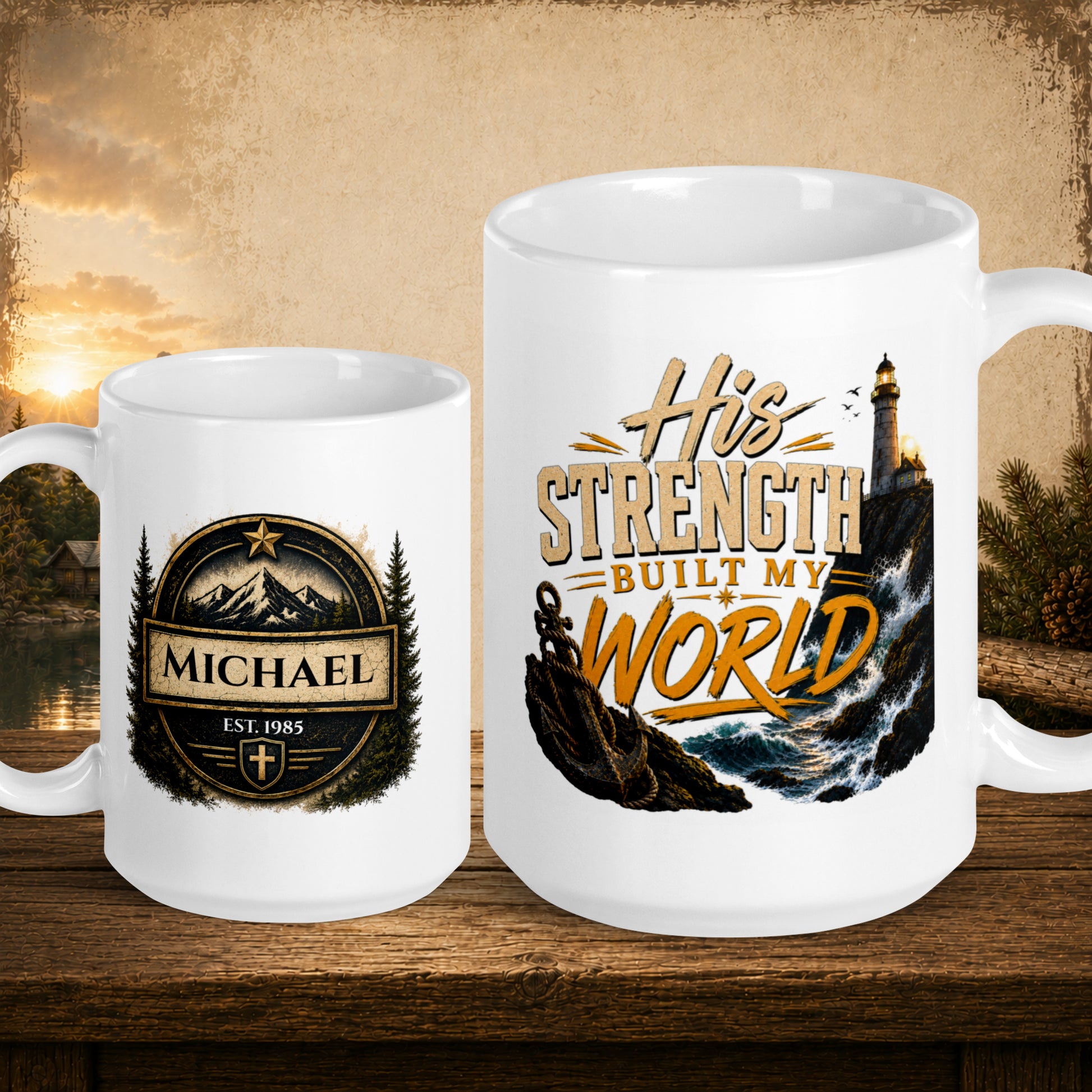 His strength built my world personalized mug, meaningful Father’s Day gift