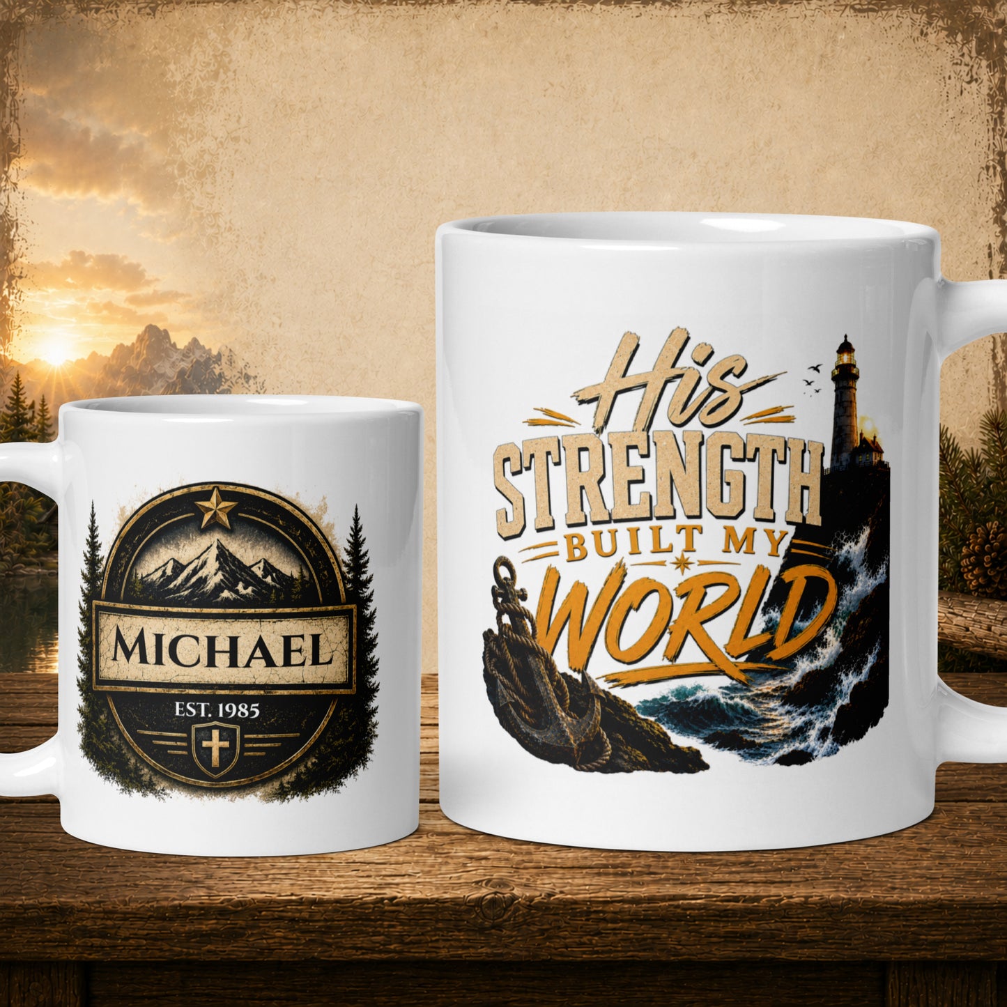 His strength built my world personalized mug, meaningful Father’s Day gift